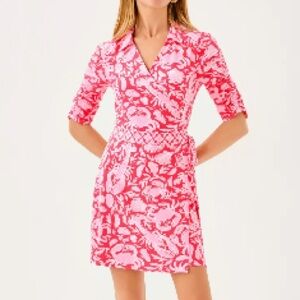 Lilly Pulitzer Ibby Coral and White Wrap Dress